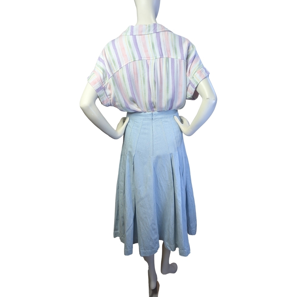 Babaton Light Wash Denim Pleated Midi Skirt | Aritzia | Size 10 - Picture 5 of 11